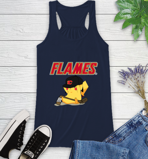 NHL Pikachu Hockey Sports Calgary Flames Racerback Tank 12