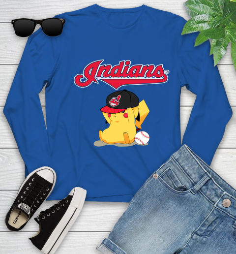 MLB Pikachu Baseball Sports Cleveland Indians Youth Long Sleeve 9