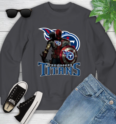 NFL Captain America Thor Spider Man Hawkeye Avengers Endgame Football Tennessee Titans Youth Sweatshirt 6