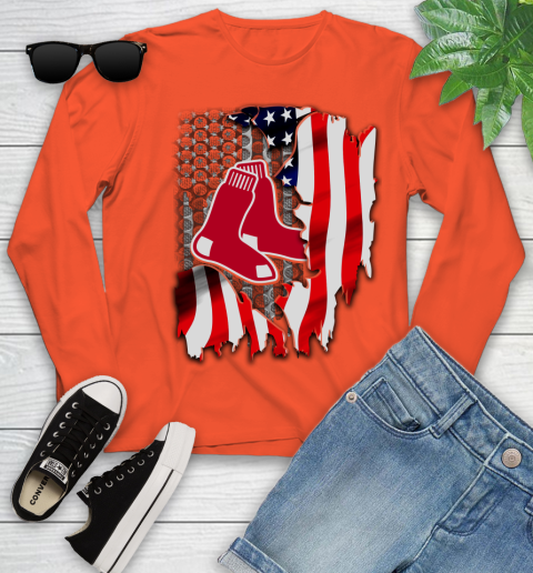 Boston Red Sox MLB Baseball American Flag Youth Long Sleeve 3