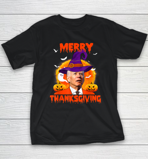 Funny Joe Biden Merry Thanksgiving Confused Happy Halloween Youth T-Shirt