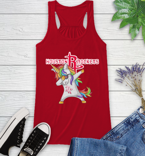 Houston Rockets NBA Basketball Funny Unicorn Dabbing Sports Racerback Tank 6