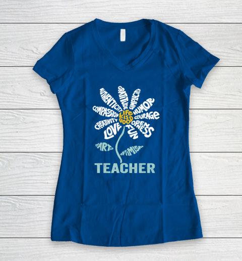 Life is good Teacher Daisy T shirt Teach School Sunflower Women's V-Neck T-Shirt 5