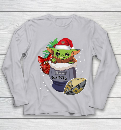 New Orleans Saints Christmas Baby Yoda Star Wars Funny Happy NFL Youth Long Sleeve 5