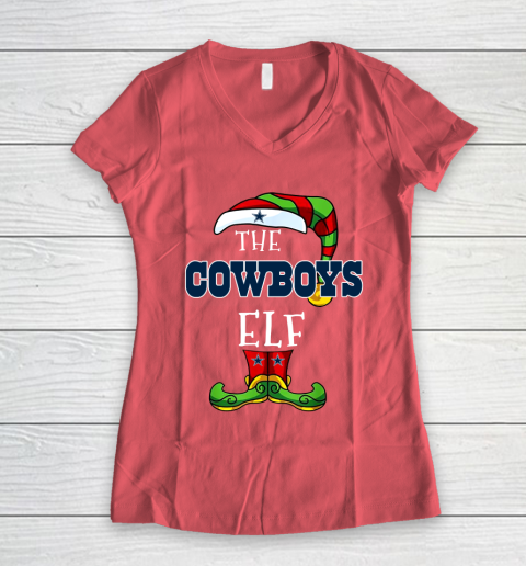 Dallas Cowboys Christmas ELF Funny NFL Women's V-Neck T-Shirt 4