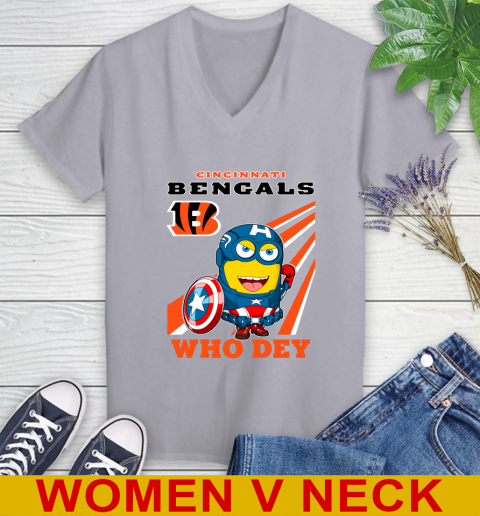NFL Football Cincinnati Bengals Captain America Marvel Avengers Minion Shirt Women's V-Neck T-Shirt 4