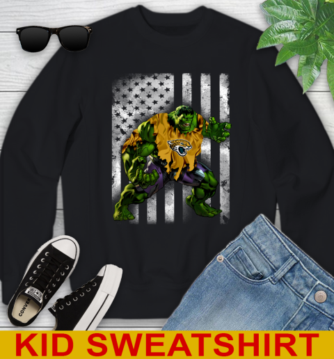 Jacksonville Jaguars Hulk Marvel Avengers NFL Football American Flag Youth Sweatshirt
