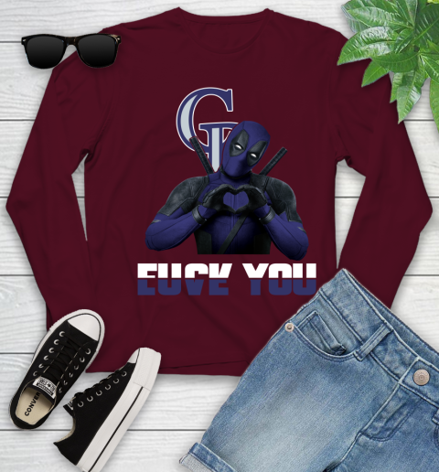 MLB Colorado Rockies Deadpool Love You Fuck You Baseball Sports Youth Long Sleeve 6