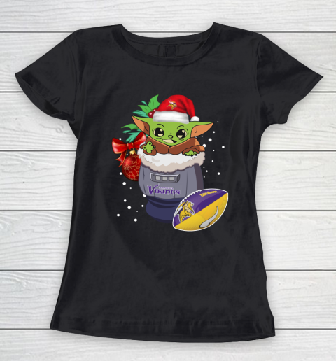 Minnesota Vikings Christmas Baby Yoda Star Wars Funny Happy NFL Women's T-Shirt 2