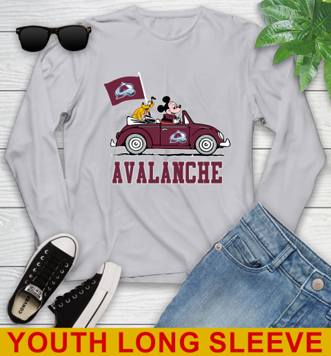NHL Hockey Colorado Avalanche Pluto Mickey Driving Disney Shirt Youth Long Sleeve - Image 7