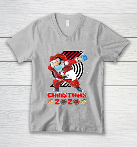 Portland Trail Blazers Funny Santa Claus Dabbing Christmas 2020 NBA V-Neck T-Shirt 3