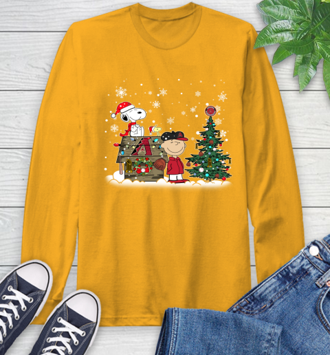 MLB Arizona Diamondbacks Snoopy Charlie Brown Christmas Baseball Commissioner's Trophy Long Sleeve T-Shirt 2