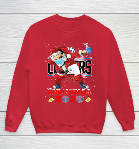 LA Clippers Funny Santa Claus Dabbing Christmas 2020 NBA Youth Sweatshirt 7