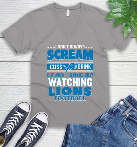 Detroit Lions NFL Football I Scream Cuss Drink When I'm Watching My Team V-Neck T-Shirt 3