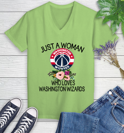 NBA Just A Woman Who Loves Washington Wizards Basketball Sports Women's V-Neck T-Shirt 6