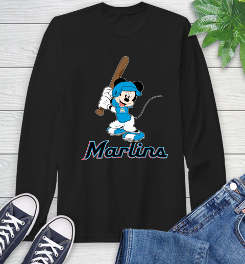 MLB Baseball Miami Marlins Cheerful Mickey Mouse Shirt Long Sleeve T-Shirt
