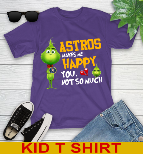 MLB Houston Astros Makes Me Happy You Not So Much Grinch Baseball Sports Youth T-Shirt 3