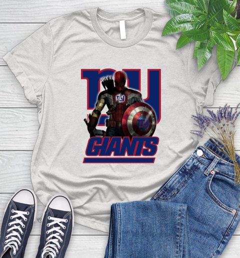 NFL Captain America Thor Spider Man Hawkeye Avengers Endgame Football New York Giants Women's T-Shirt