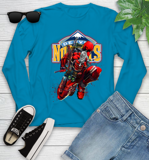 NBA Deadpool Marvel Comics Sports Basketball Denver Nuggets Youth Long Sleeve 7
