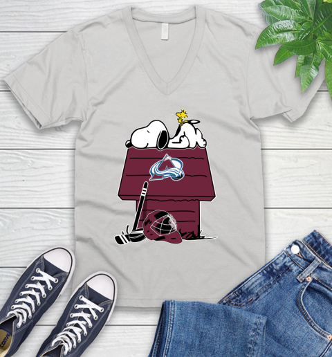 Colorado Avalanche NHL Hockey Snoopy Woodstock The Peanuts Movie V-Neck T-Shirt