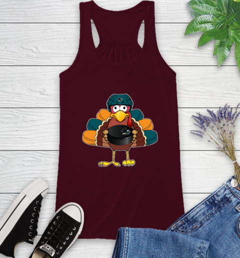 San Jose Sharks Turkey Thanksgiving Day Racerback Tank 3