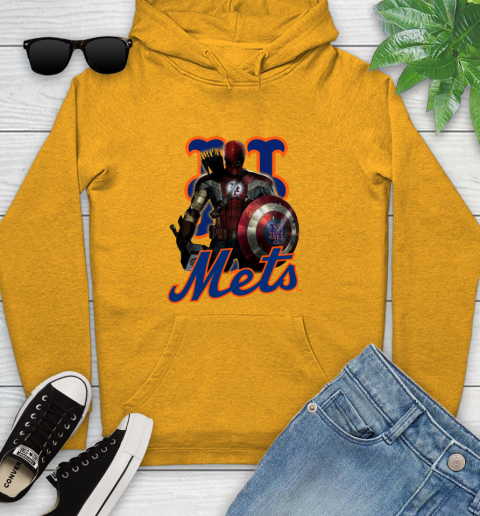 MLB Captain America Thor Spider Man Hawkeye Avengers Endgame Baseball New York Mets Youth Hoodie 3