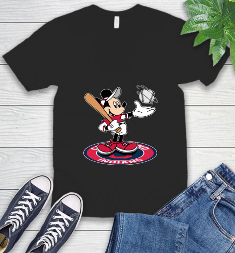 MLB Baseball Cleveland Indians Cheerful Mickey Disney Shirt V-Neck T-Shirt