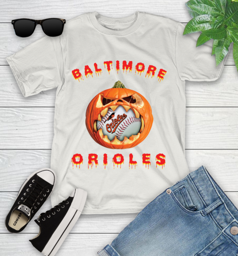 MLB Baltimore Orioles Halloween Pumpkin Baseball Sports Youth T-Shirt 12
