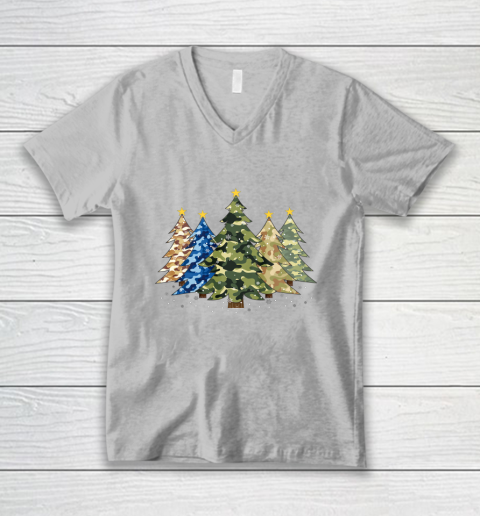 Camo Print Christmas Trees with Camouflage Print Xmas V-Neck T-Shirt 3