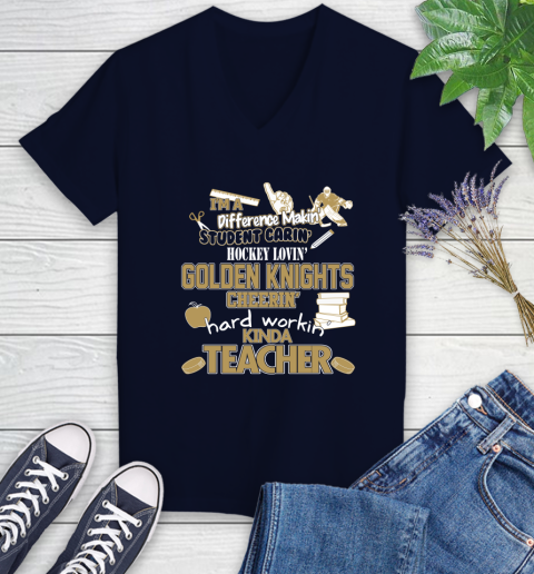 Vegas Golden Knights NHL I'm A Difference Making Student Caring Hockey Loving Kinda Teacher Women's V-Neck T-Shirt 2