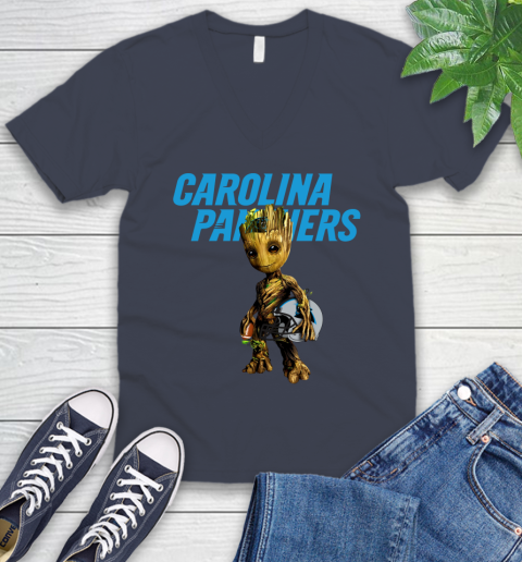 Carolina Panthers NFL Football Groot Marvel Guardians Of The Galaxy V-Neck T-Shirt 9