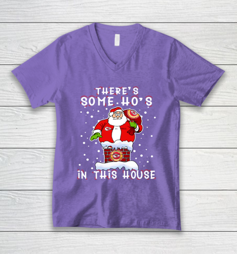 Kansas City Chiefs Christmas There Is Some Hos In This House Santa Stuck In The Chimney NFL V-Neck T-Shirt 9 Kansas City Chiefs Christmas There Is Some Hos In This House Santa Stuck In The Chimney NFL V-Neck T-Shirt - Image 9