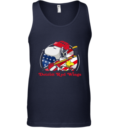 nf0k detroit red wings ice hockey snoopy and woodstock nhl unisex tank 17 front navy