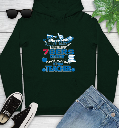 Philadelphia 76ers NBA I'm A Difference Making Student Caring Basketball Loving Kinda Teacher Youth Hoodie 14