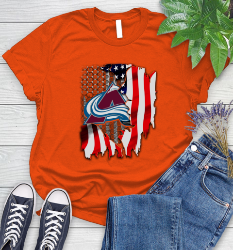 Colorado Avalanche NHL Hockey American Flag Women's T-Shirt 3