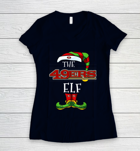 San Francisco 49ers Christmas ELF Funny NFL Women's V-Neck T-Shirt 2