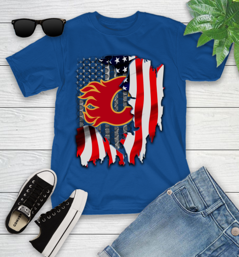 Calgary Flames NHL Hockey American Flag Youth T-Shirt 12