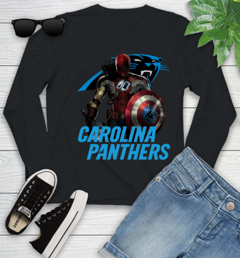NFL Captain America Thor Spider Man Hawkeye Avengers Endgame Football Carolina Panthers Youth Long Sleeve 2