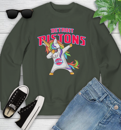 Detroit Pistons NBA Basketball Funny Unicorn Dabbing Sports Youth Sweatshirt 10