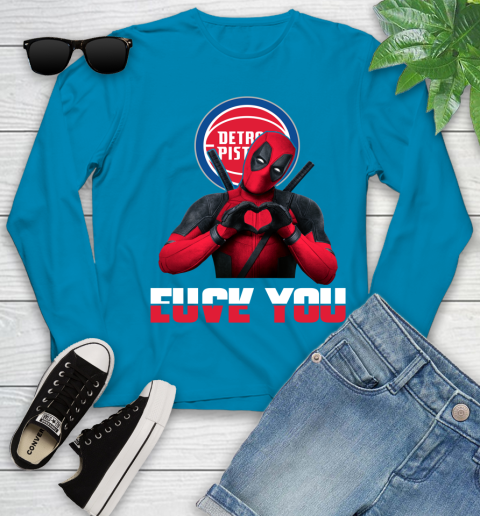 NBA Detroit Pistons Deadpool Love You Fuck You Basketball Sports Youth Long Sleeve 8
