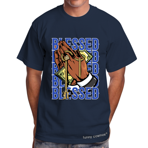 Air Jordan 1 Royal Toe matching sneaker tshirt Drake Blessed Blue and White Jordan Tshirt