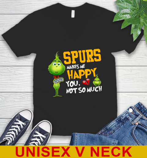 NBA San Antonio Spurs Makes Me Happy You Not So Much Grinch Basketball Sports V-Neck T-Shirt