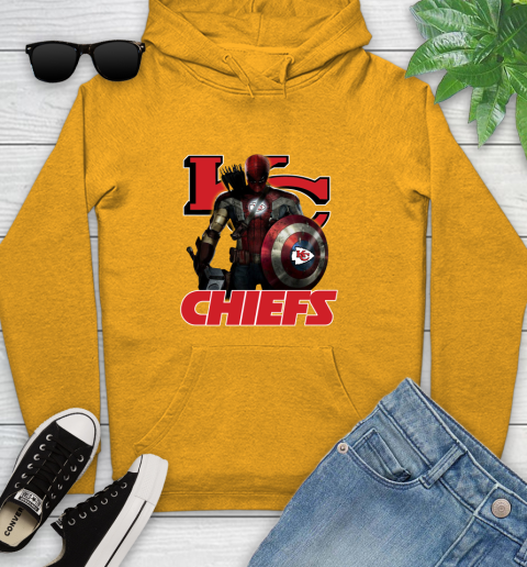 NFL Captain America Thor Spider Man Hawkeye Avengers Endgame Football Kansas City Chiefs Youth Hoodie 3
