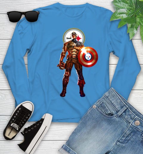 NFL Captain America Marvel Avengers Endgame Football Sports Pittsburgh Steelers Youth Long Sleeve 7