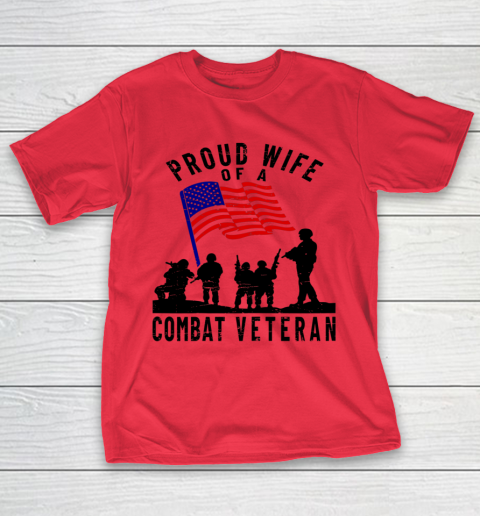Veteran Shirt Proud Wife of a Combat Veteran Retro US Flag Military Family T-Shirt 7