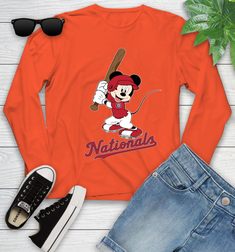 MLB Baseball Washington Nationals Cheerful Mickey Mouse Shirt Youth Long Sleeve - Image 5