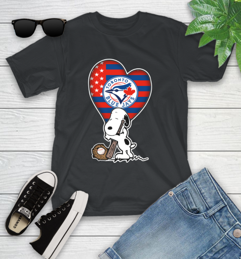 Toronto Blue Jays MLB Baseball The Peanuts Movie Adorable Snoopy Youth T-Shirt 2