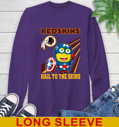 NFL Football Washington Redskins Captain America Marvel Avengers Minion Hail To The Skín Shirt Long Sleeve T-Shirt 5