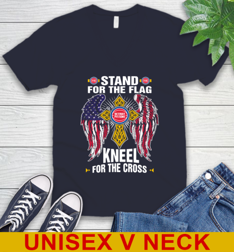 NBA Basketball Detroit Pistons Stand For Flag Kneel For The Cross Shirt V-Neck T-Shirt 2
