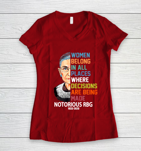 Notorious RBG 1933  2020 Women Belong In All Places Ruth Bader Ginsburg Women's V-Neck T-Shirt 8